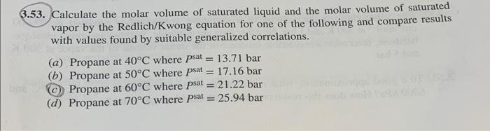 53. Calculate the molar volume of saturated liquid | Chegg.com