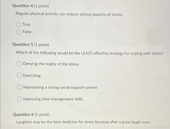 Solved Question 1 (1 point) A stressful situation would be | Chegg.com