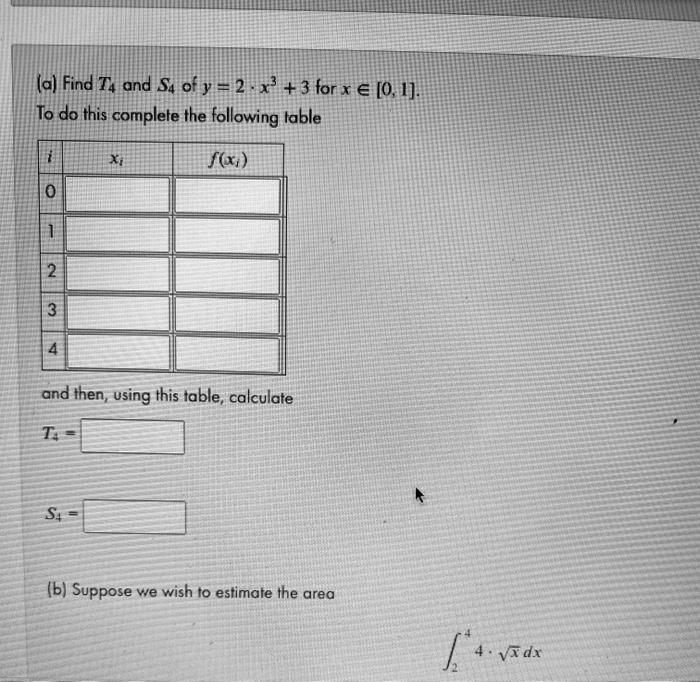 Solved A Find T4 And S4 Of Y 2 · X 3 For X € 0 1 4587