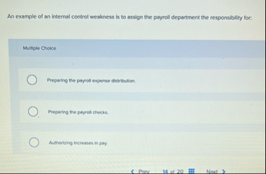 Solved An example of an internal control weakness is to | Chegg.com