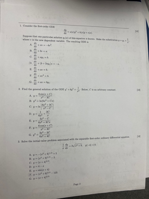 Solved 1. Consider the first-order ODE dy - a(z) + xy + (x). | Chegg.com