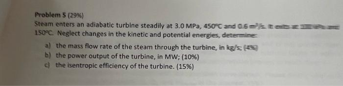 Solved Problem 5 (29\%) Steam Enters An Adiabatic Turbine | Chegg.com