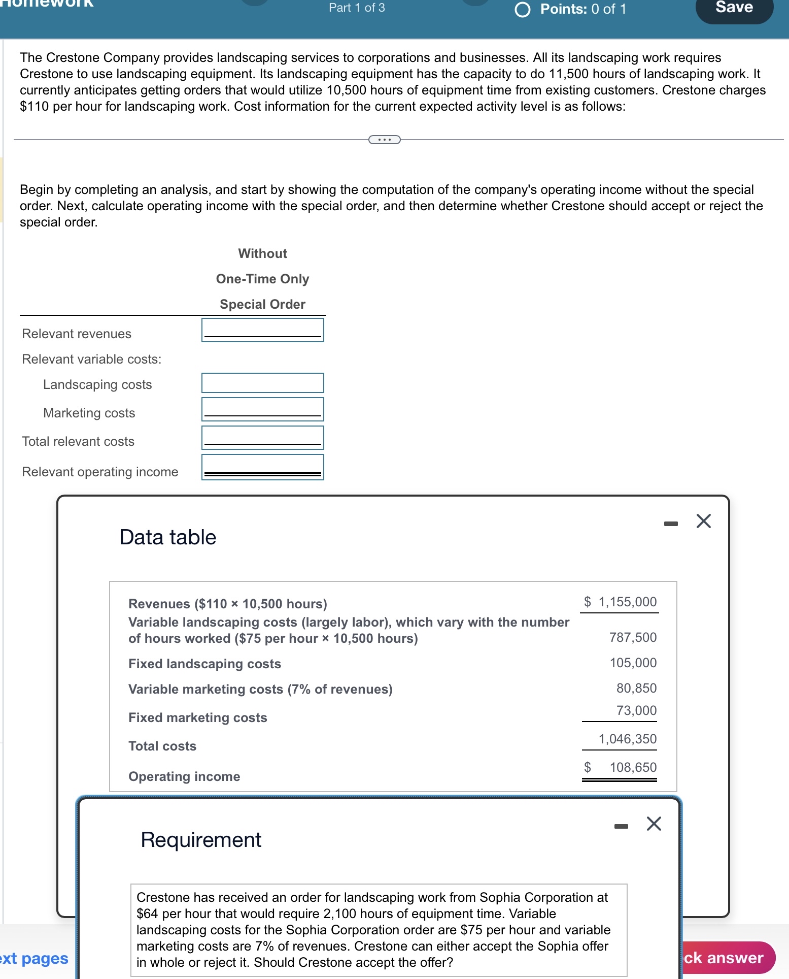 Solved Part 1 ﻿of 3Points 0 ﻿of 1The Crestone Company