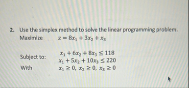 Solved Use the simplex method to solve the linear | Chegg.com