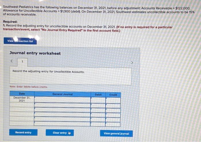 Solved Southwest Pediatrics Has The Following Balances On | Chegg.com