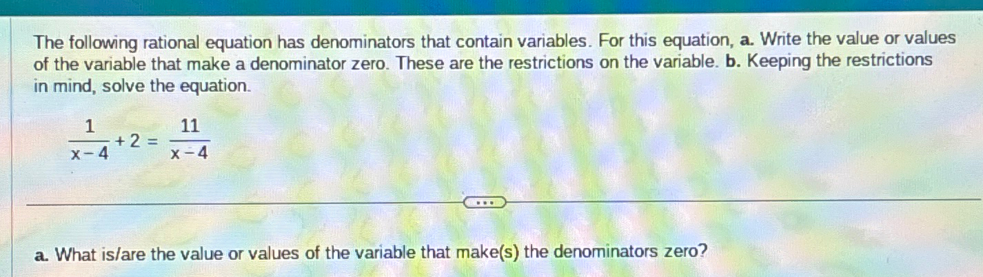 Solved The following rational equation has denominators that | Chegg.com