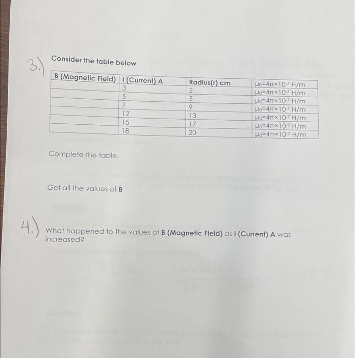 consider the table of values below