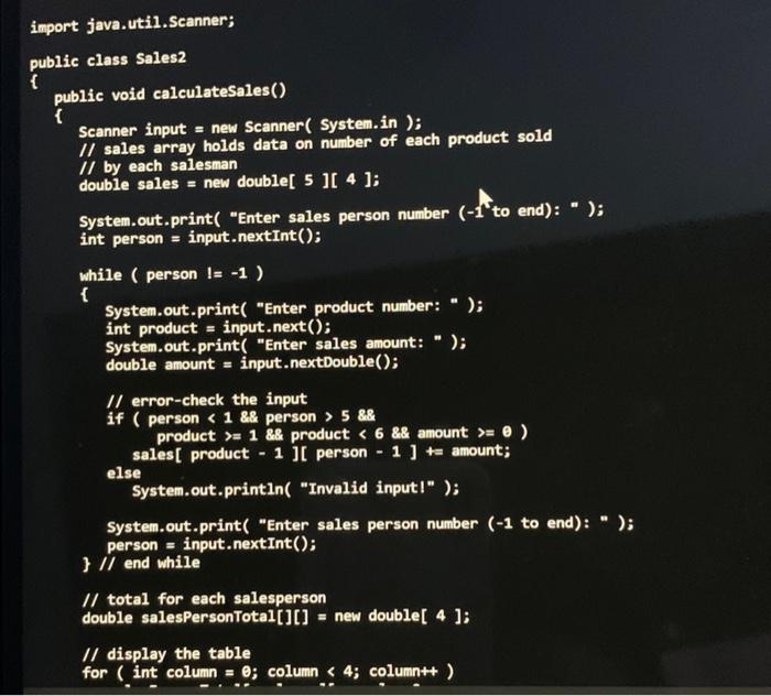 Solved Sample output At Enter sales person number ( −1 to | Chegg.com