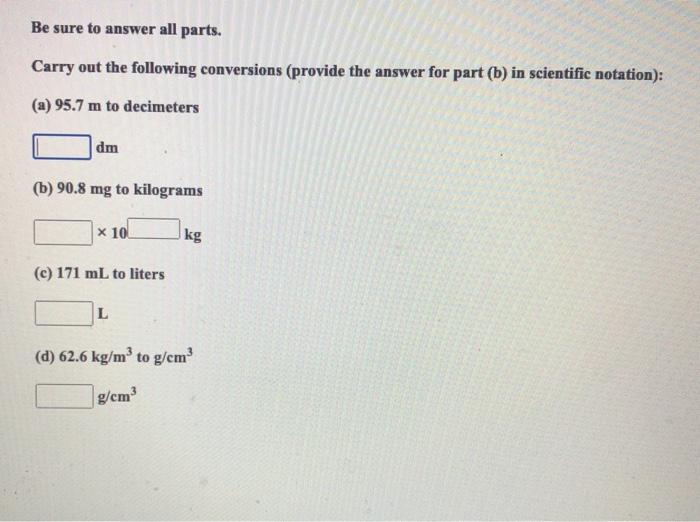 Solved Be sure to answer all parts. Carry out the following | Chegg.com