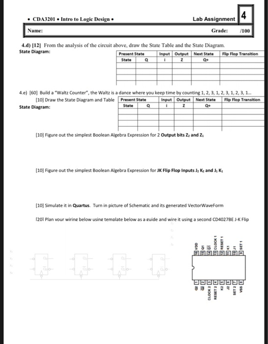 Solved • CDA3201. Intro to Logic Design Lab Assignment Name: | Chegg.com