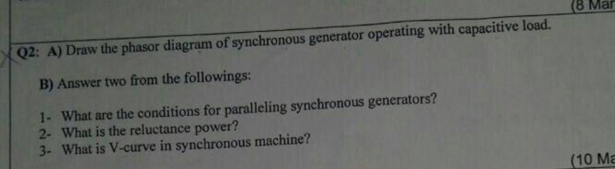 Solved (8 Mar Q2: A) Draw the phasor diagram of synchronous | Chegg.com