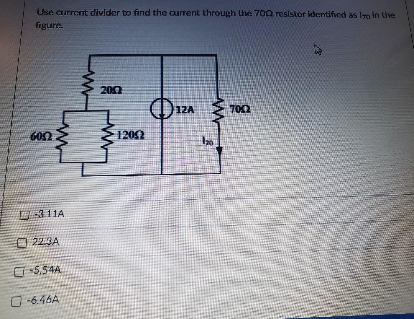 Solved Use current divider to find the current through the | Chegg.com