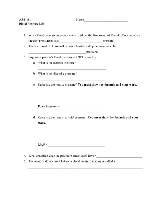 Solved Name A&P 151 Blood Pressure Lab 1. When blood