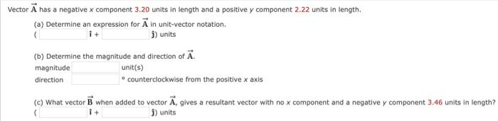 Solved Vector A has a negative x component 3.20 units in | Chegg.com