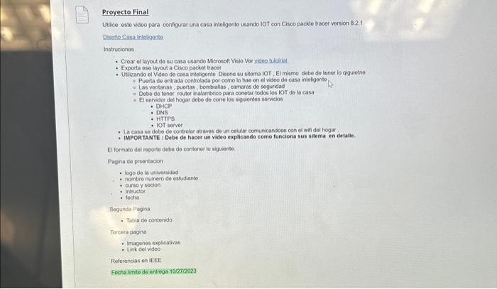 Proyecto Final Utice esle video para configurar una casa imleligente usando loT con Cisco packle tracer version 8.21 Diseno C