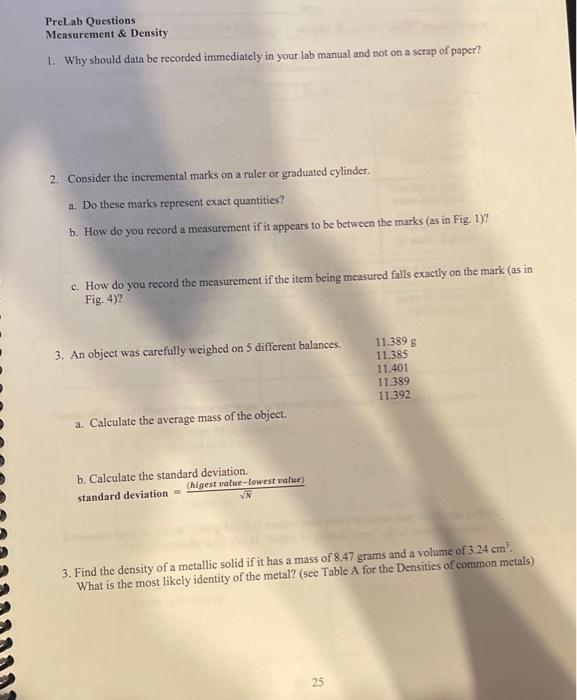Solved PreLab Questions Measurement & Density 1. Why should