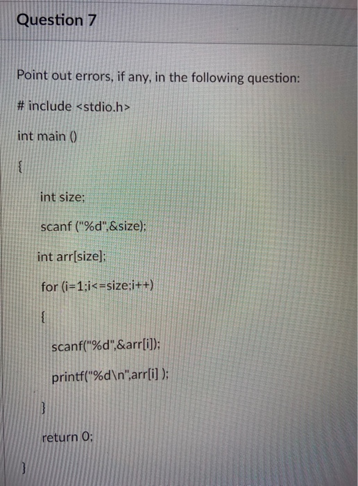 Solved Question 7 Point out errors, if any, in the following | Chegg.com
