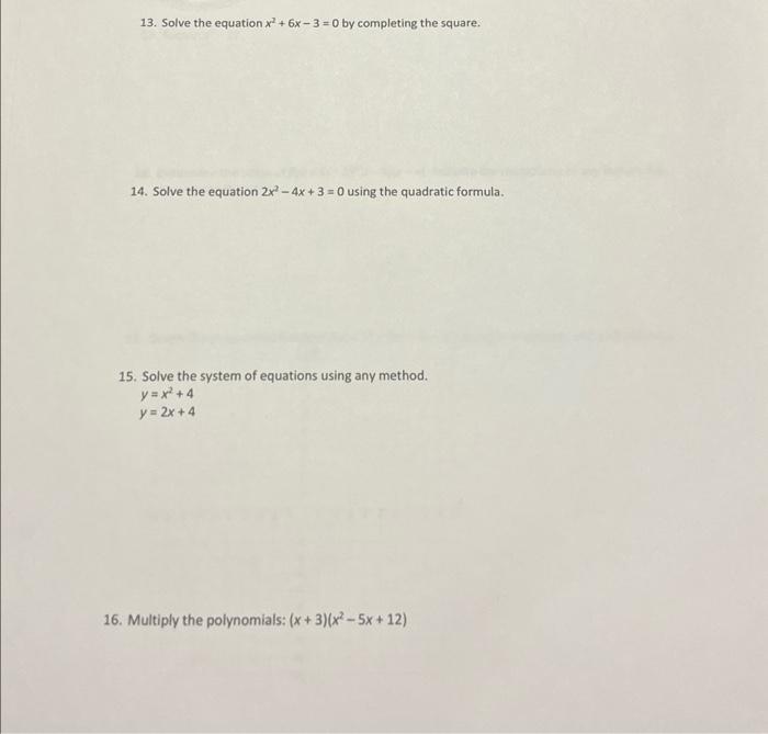 solve the equation x 2 6x 3 0 by completing the square