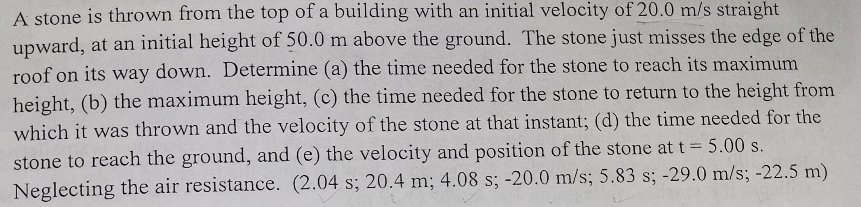 Solved A stone is thrown from the top of a building with an | Chegg.com