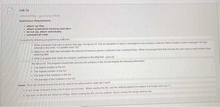 Lab 7a Attached Files noms.txt (194 B) Submission | Chegg.com