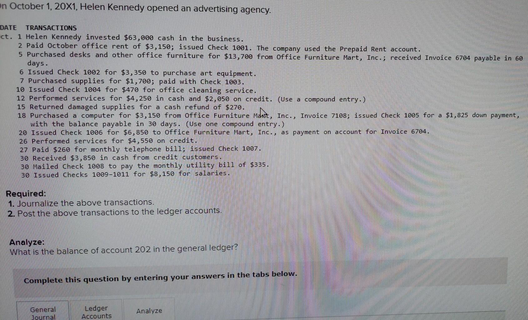 Solved On October 1, 20X1, Helen Kennedy opened an | Chegg.com