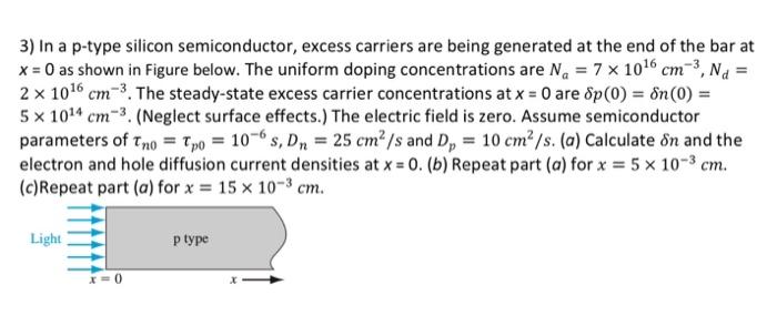 3) In a p-type silicon semiconductor, excess carriers | Chegg.com