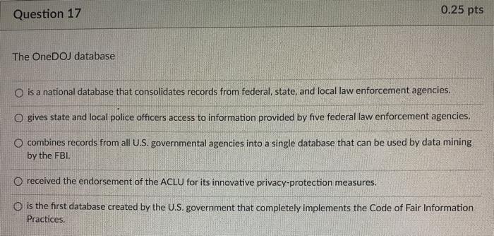 Solved The OneDOJ database is a national database that | Chegg.com
