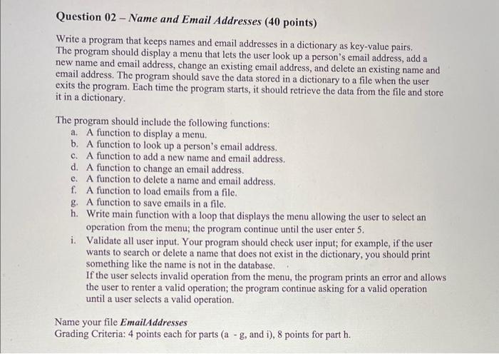 Solved Write a program that keeps names and email addresses | Chegg.com