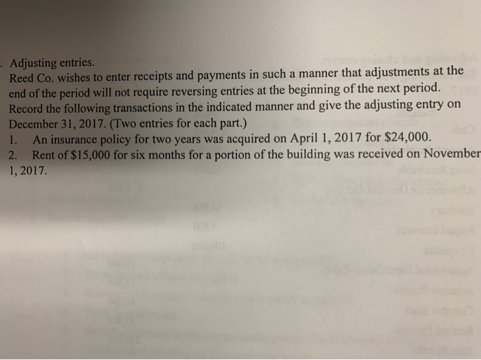 Solved Adjusting entries. Reed Co. wishes to enter receipts