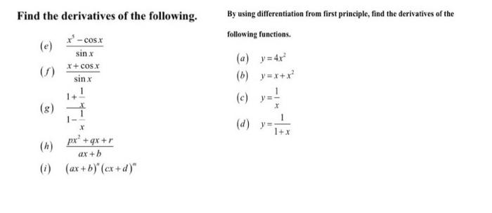 Solved By using differentiation from first principle, find | Chegg.com