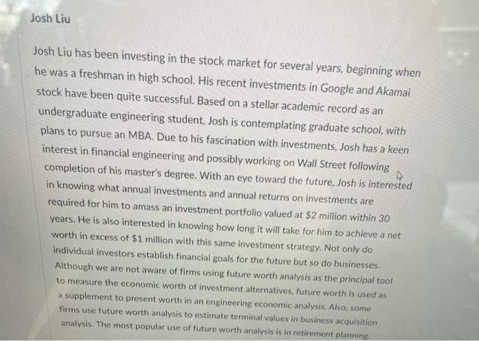 Josh Liu Josh Liu has been investing in the stock | Chegg.com