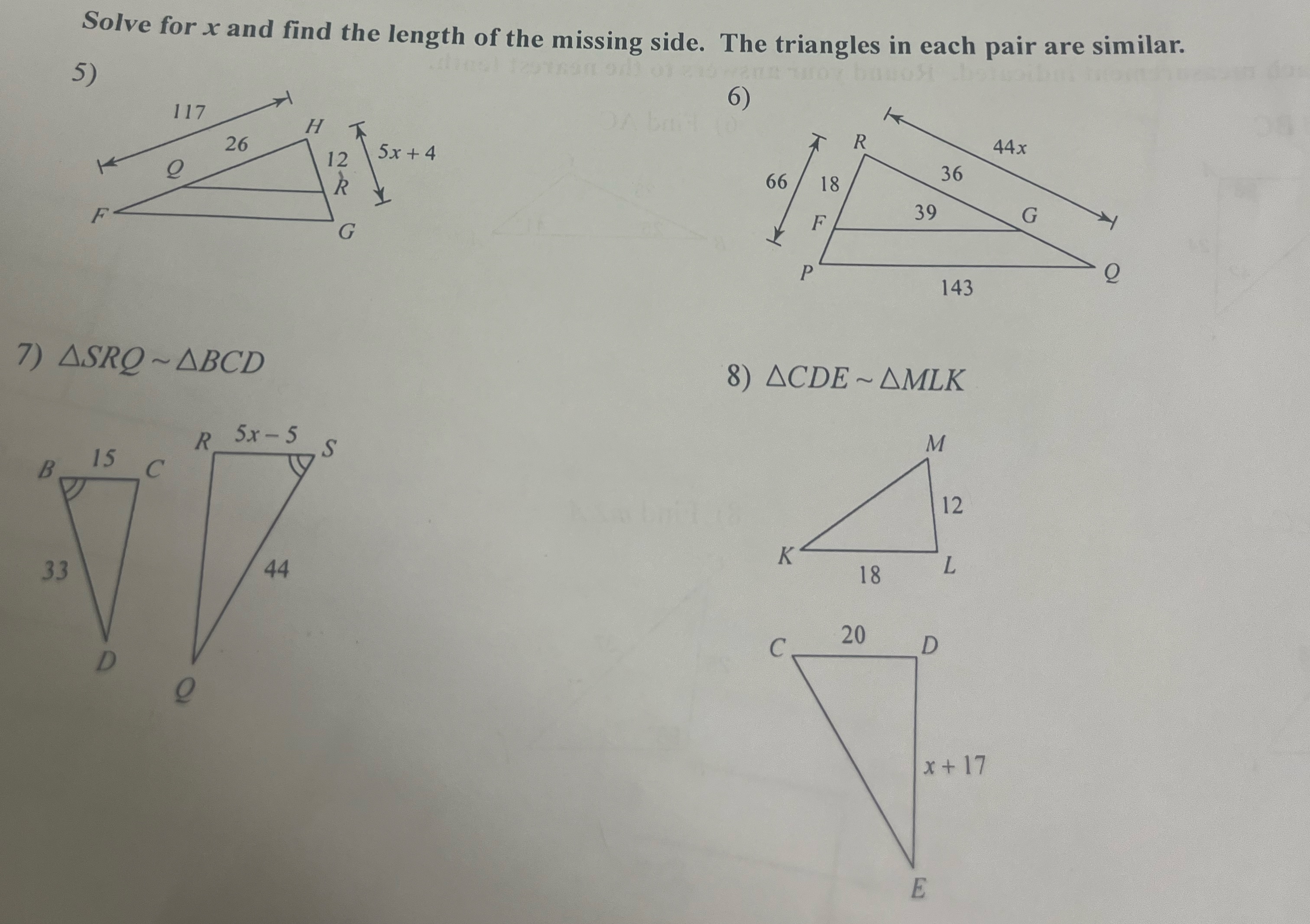 Solved Solve for x ﻿and find the length of the missing side. | Chegg.com