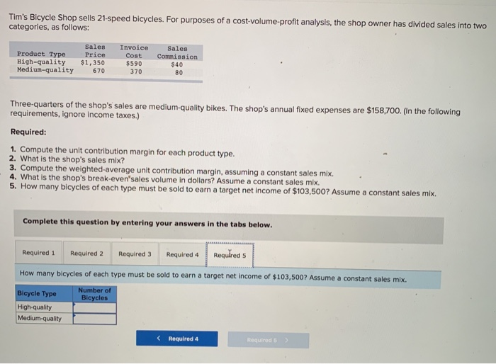 Solved Tim's Bicycle Shop sells 21-speed bicycles. For | Chegg.com