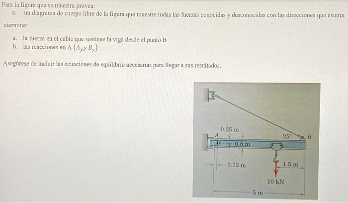 Para la figura que se muestra provea: a. un diagrama de cuerpo libre de la figura que muestre todas las fuerzas conocidas y d