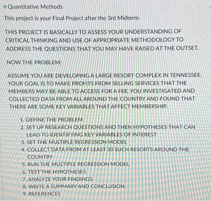 Solved Quantitative Methods This project is your Final | Chegg.com