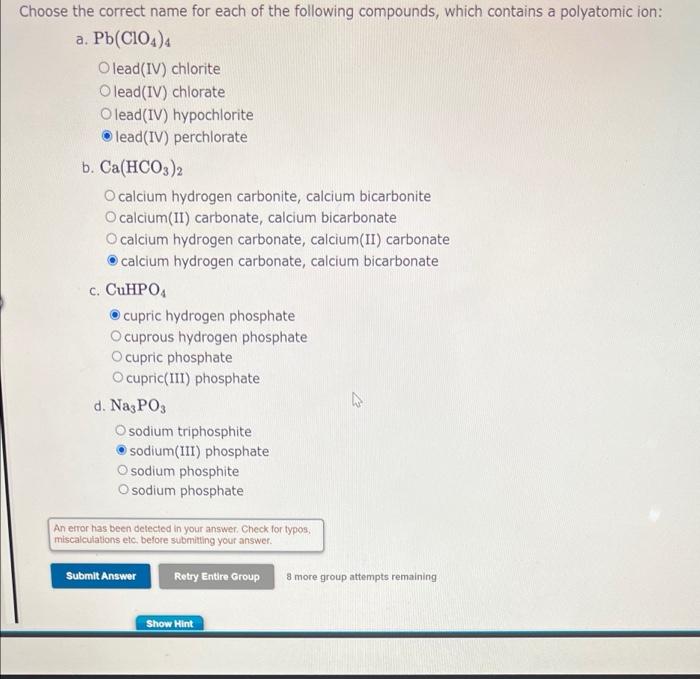 Solved Choose the correct name for each of the following | Chegg.com