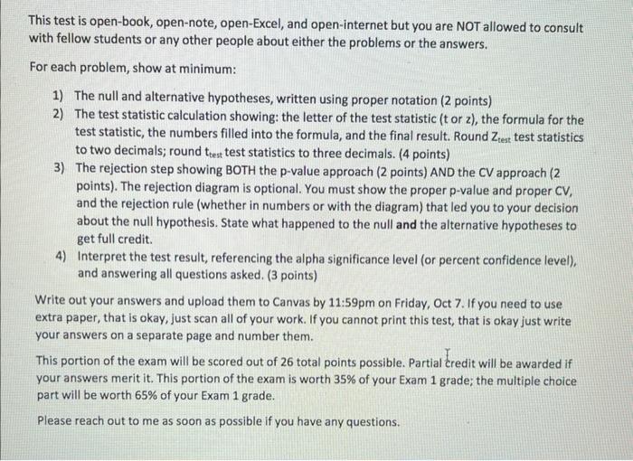 Solved This Test Is Open-book, Open-note, Open-Excel, And | Chegg.com