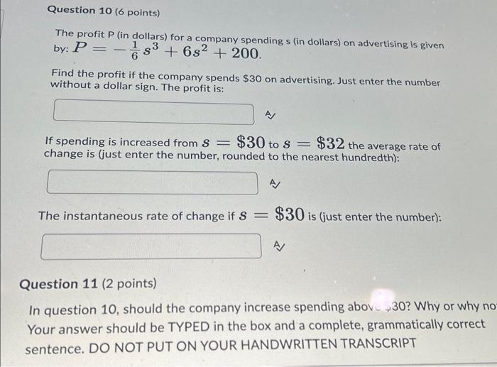 Solved The Profit P (in Dollars) For A Company Spending S | Chegg.com