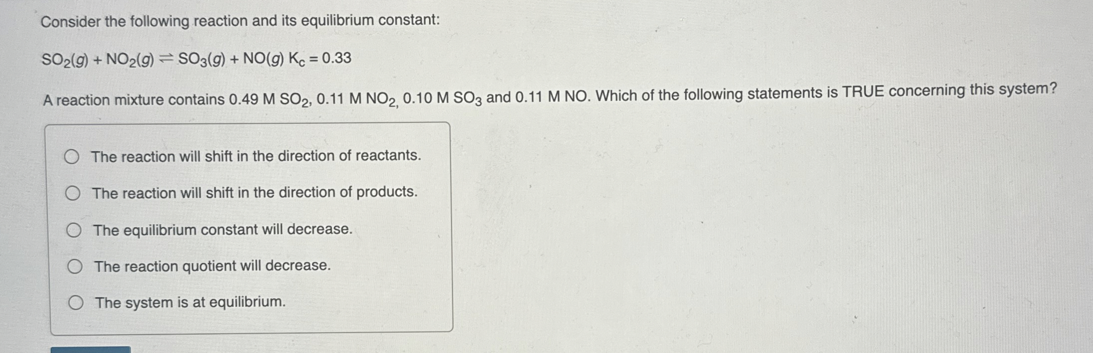 Solved Consider the following reaction and its equilibrium | Chegg.com
