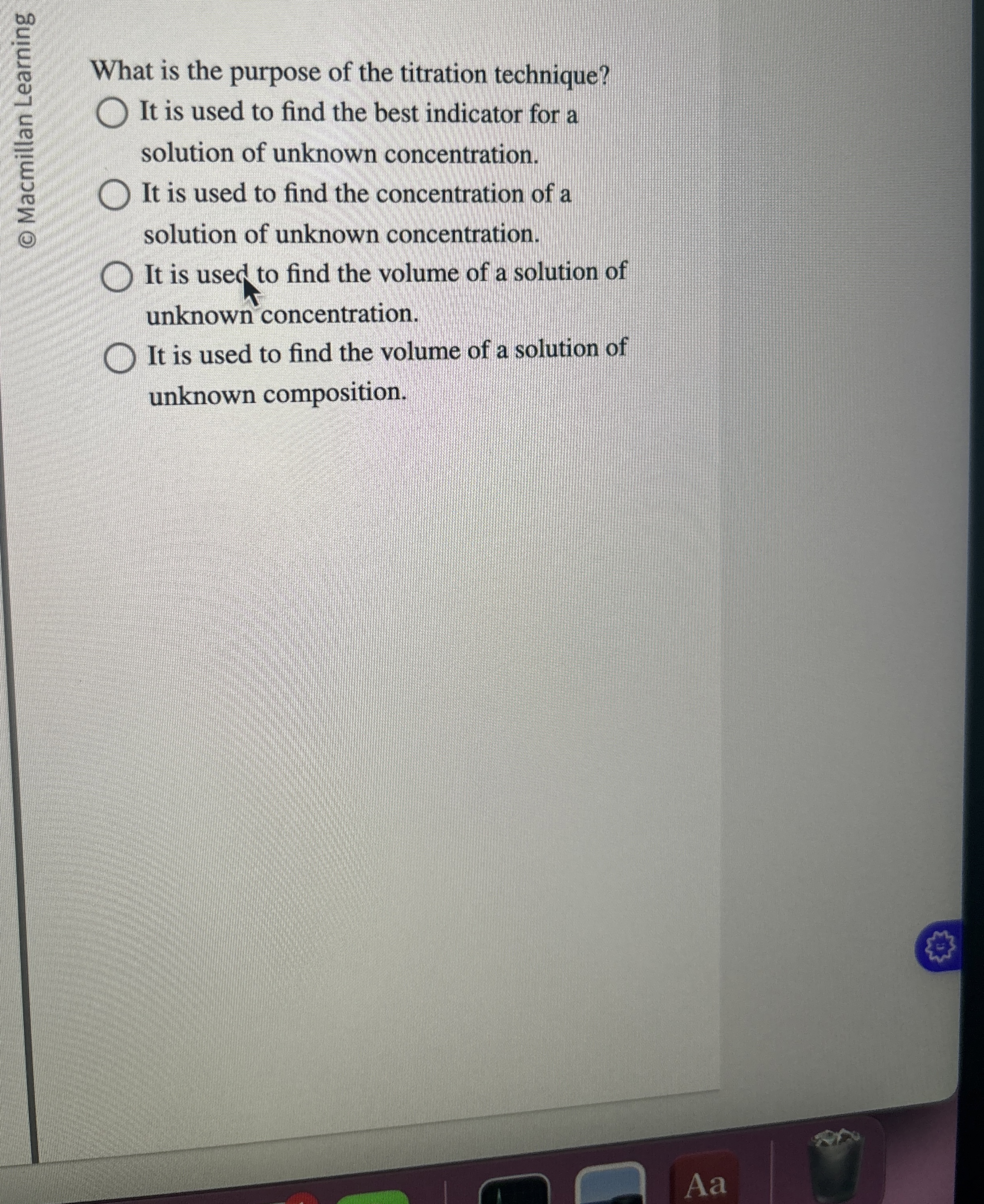Solved What is the purpose of the titration technique?It is