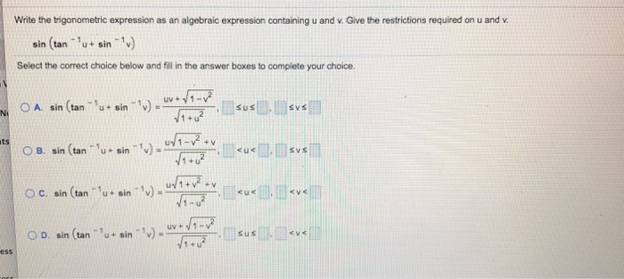 Solved Write the trigonometric expression as an algebraic | Chegg.com