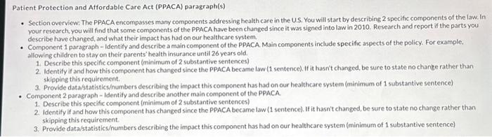 Solved Patient Protection and Affordable Care Act (PPACA) | Chegg.com