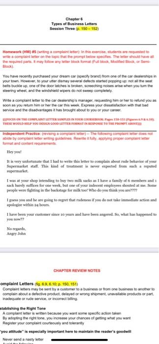 Chapter 6 Types of Business Letters Session Three . | Chegg.com