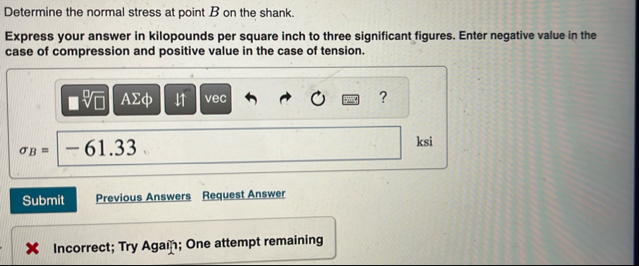 Solved Determine the normal stress at point B ﻿on the | Chegg.com