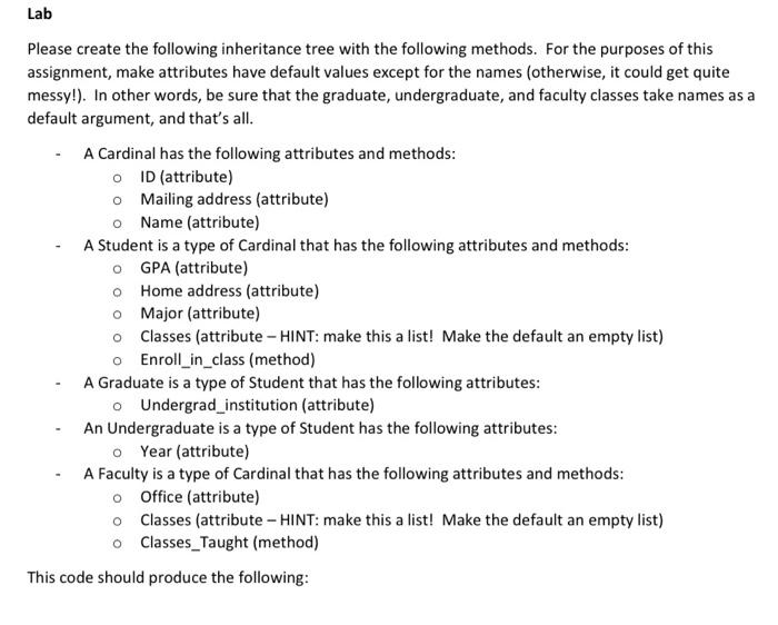 Solved Lab Please create the following inheritance tree with | Chegg.com