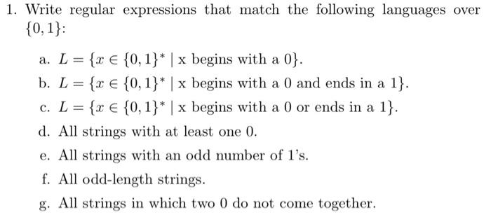 Solved 1. Write regular expressions that match the following | Chegg.com