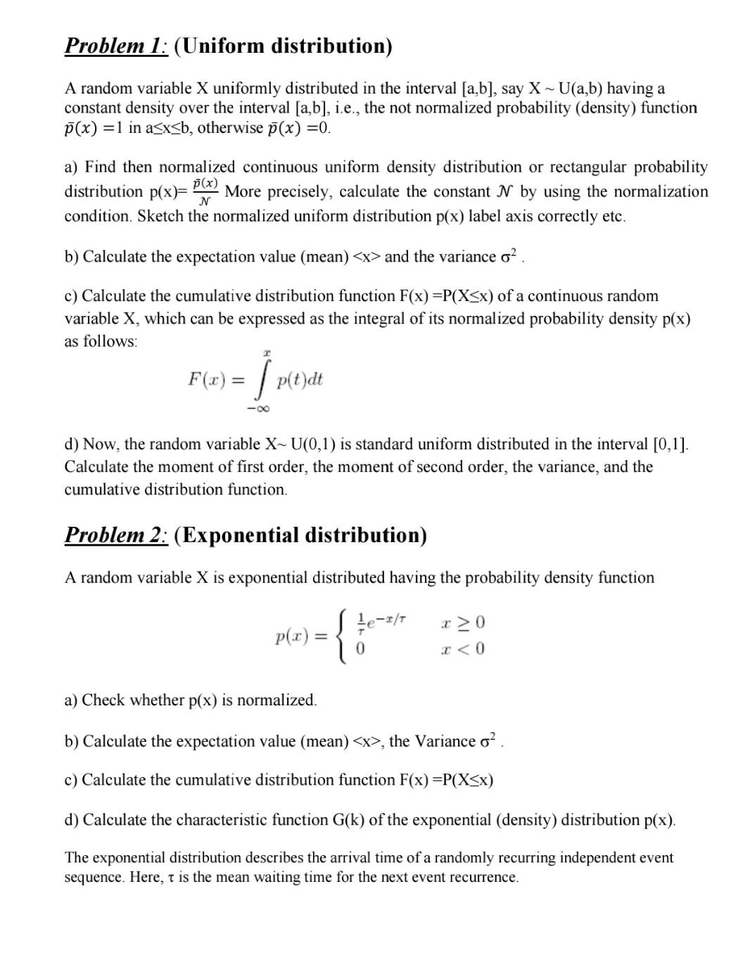 Solved Problem 1: (Uniform Distribution) A Random Variable X | Chegg.com