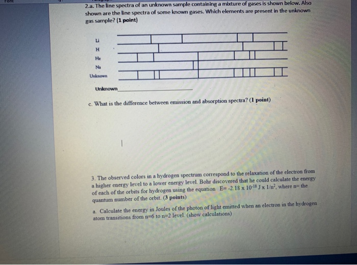 Solved 2.a. The line spectra of an unknown sample containing | Chegg.com