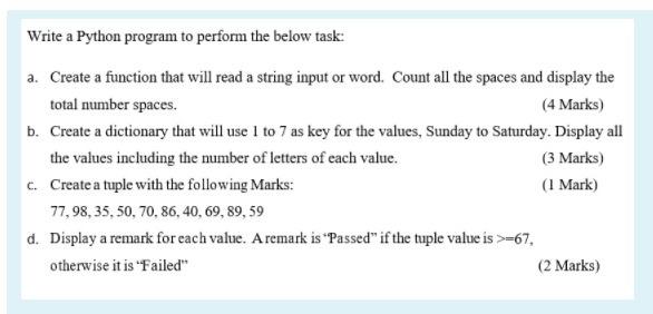 Solved Write a Python program to perform the below task: a. | Chegg.com