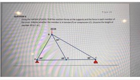Solved QUESTION Using the method of joint find the reaction | Chegg.com
